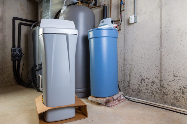 water softeners installed in a basement of a home