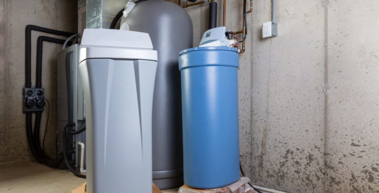 water softeners installed in a basement of a home