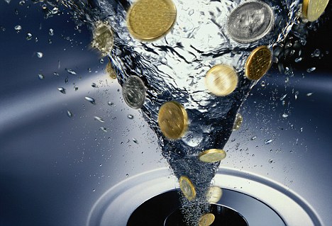 money that is being washed down the drain with water