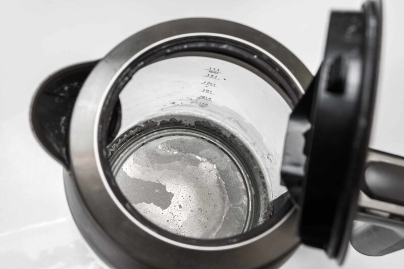 hard water stains left at the bottom of a kettle