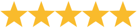 Five large yellow stars in a horizontal row on a light background, representing a five-star rating.