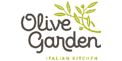 The Olive Garden logo features “Olive Garden” in a cursive font, a green olive branch above the text, and “Italian Kitchen” in uppercase yellow letters below.
